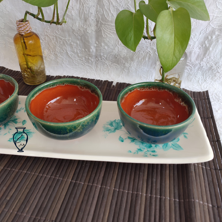 اردورخوری و کاسه _ رولت خوری سرامیکی گل سبز و کاسه