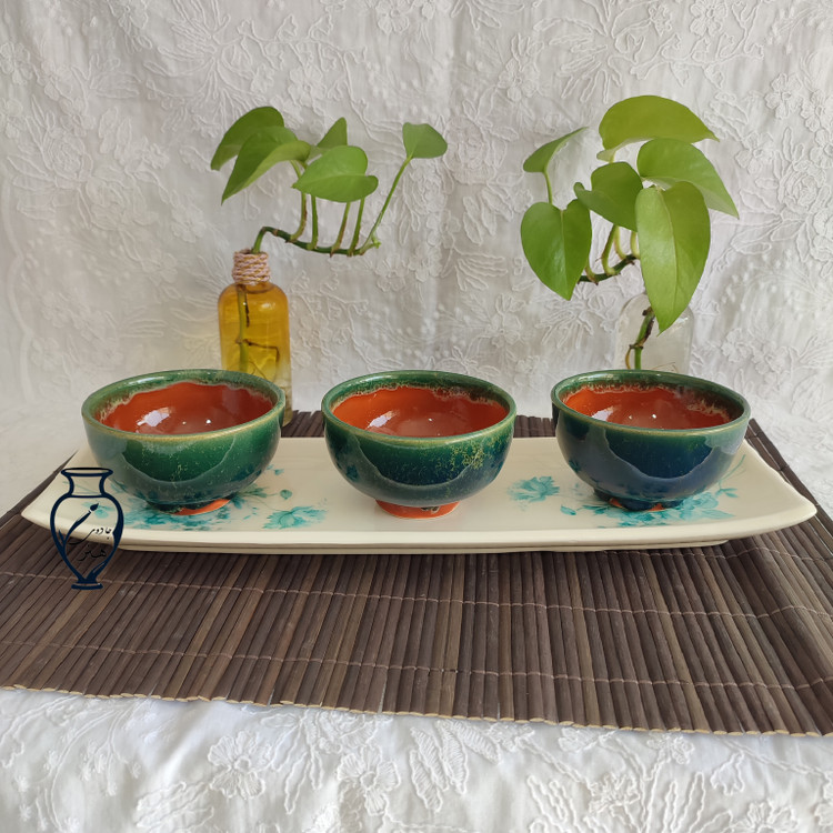 اردورخوری و کاسه _ رولت خوری سرامیکی گل سبز و کاسه