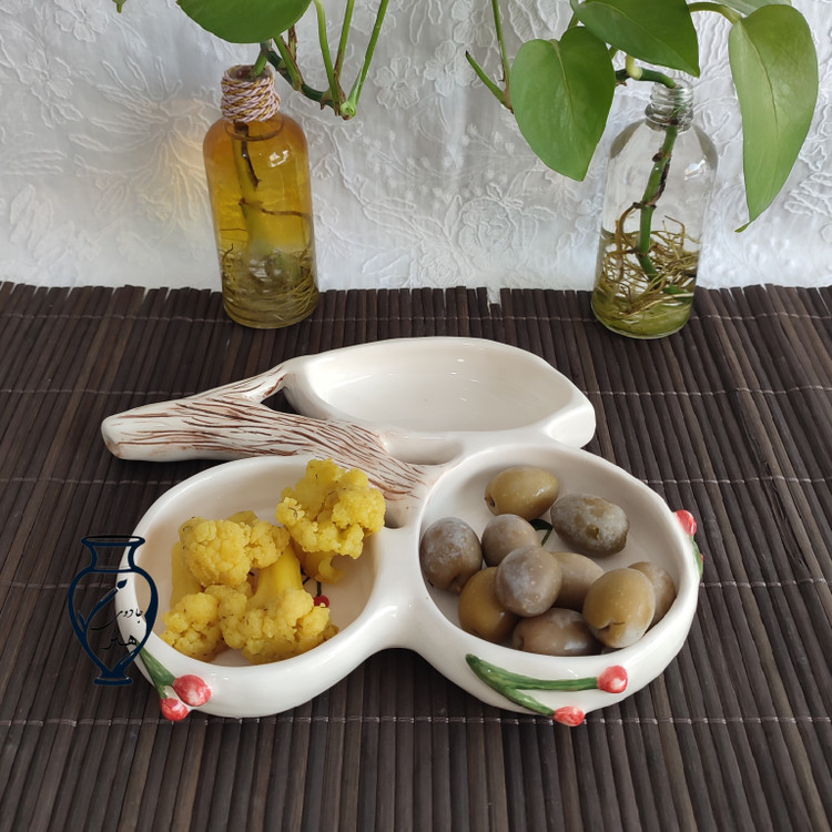 اردورخوری سرامیکی دفرمه دستساز گیلاس - اردورخوری سه خانه گیلاس