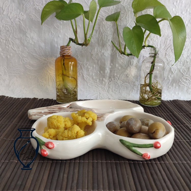 اردورخوری سرامیکی دفرمه دستساز گیلاس - اردورخوری سه خانه گیلاس