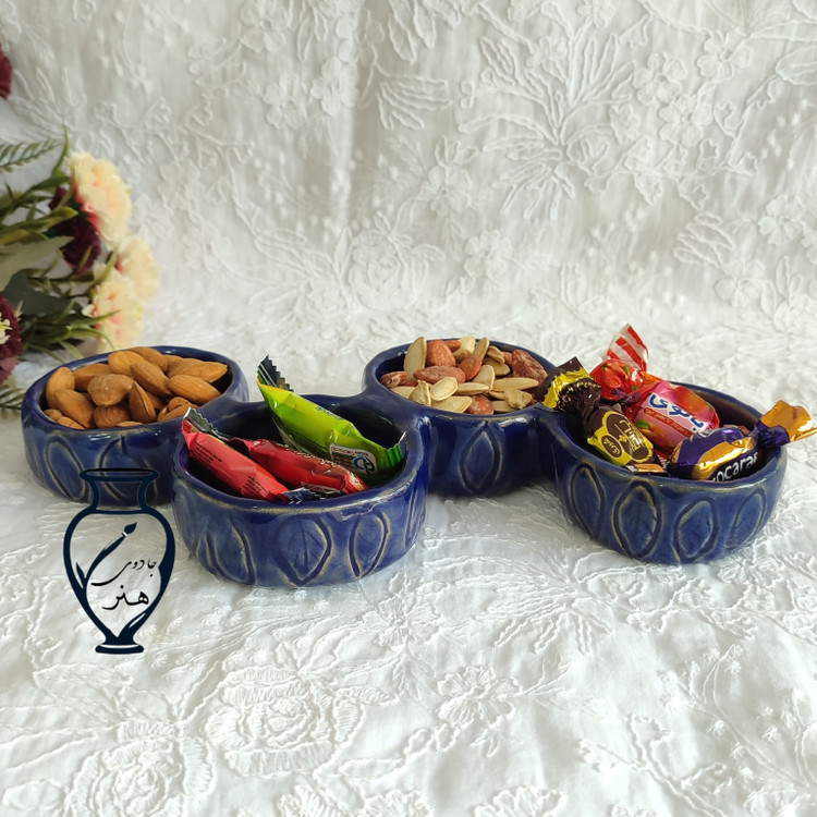 اردورخوری سفالی طرح برگ_ اردورخوری دستساز دفرمه کنده کاری برگ