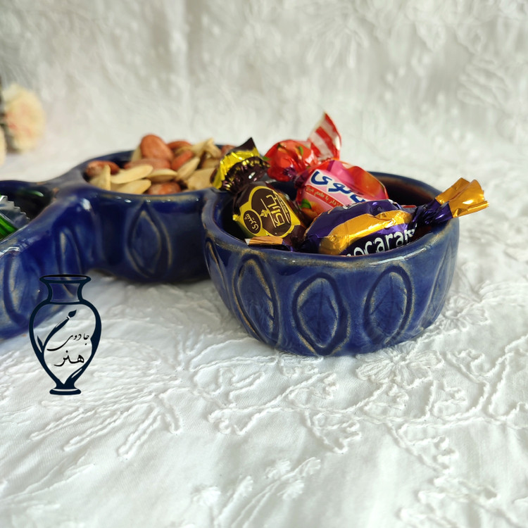 اردورخوری سفالی طرح برگ_ اردورخوری دستساز دفرمه کنده کاری برگ