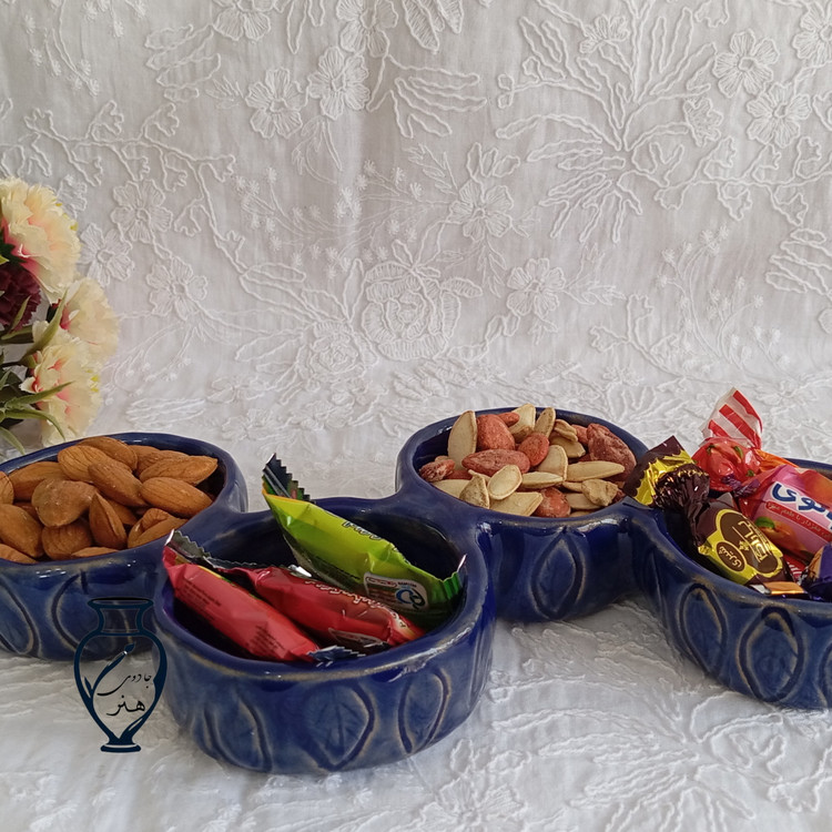اردورخوری سفالی طرح برگ_ اردورخوری دستساز دفرمه کنده کاری برگ