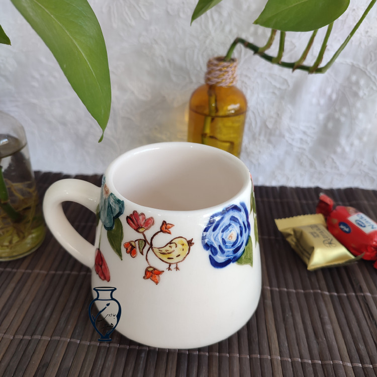 ماگ نقاشی گل و پرنده _ ماگ سرامیکی گل و مرغ