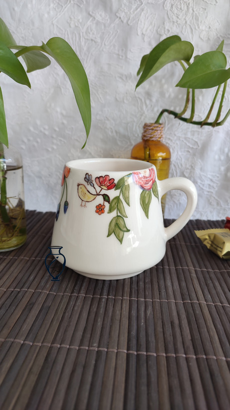 ماگ نقاشی گل و پرنده _ ماگ سرامیکی گل و مرغ
