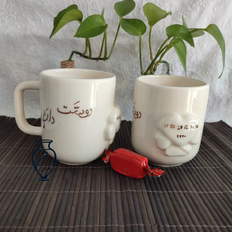 ماگ نقش برجسته دوستت دارم _ ماگ دستساز سرامیکی نقش برجسته دوستت دارم خط میخی