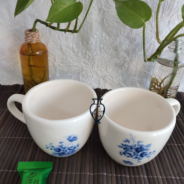 فنجون سرامیکی گل رز آبی کبالت _ فنجان سرامیکی دستساز گل رز کاربنی
