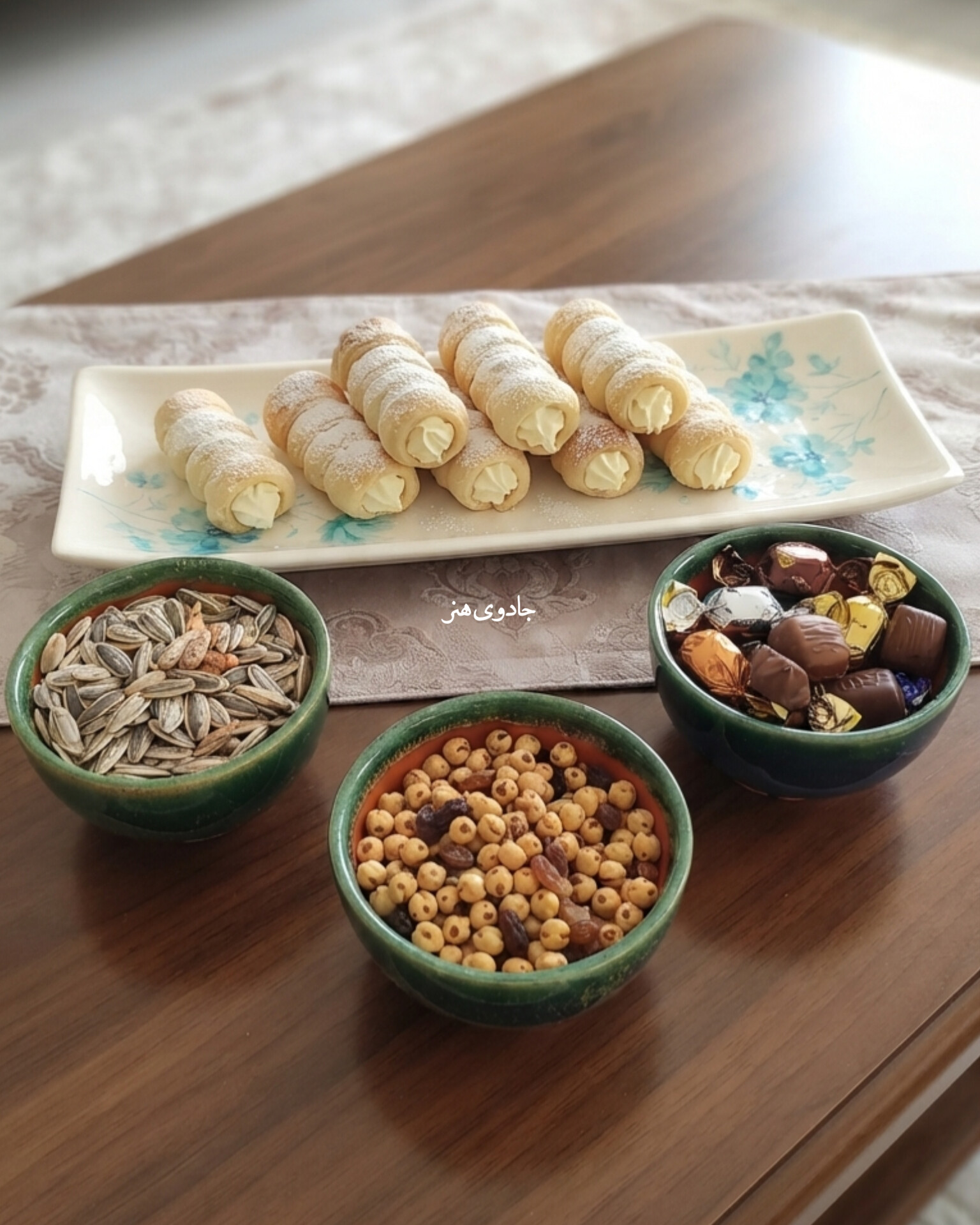 اردورخوری و کاسه _ رولت خوری سرامیکی گل سبز و کاسه