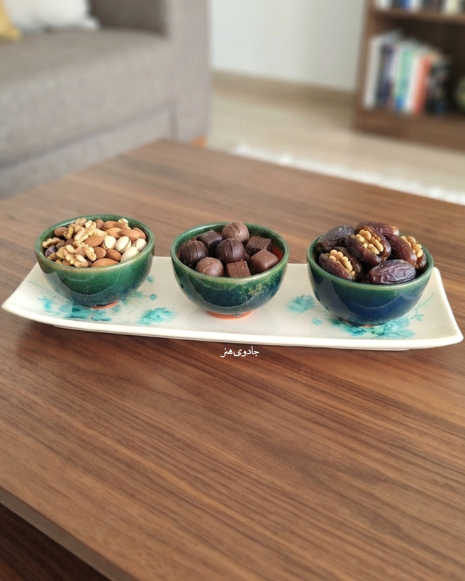 اردورخوری و کاسه _ رولت خوری سرامیکی گل سبز و کاسه